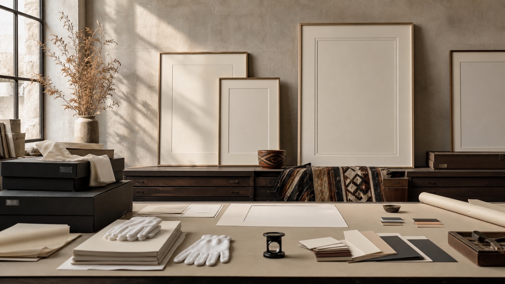 Tolowa Gallery prelaunch studio with framed original photography